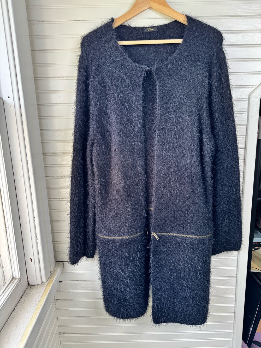 Cupio Cozy Fuzzy Open-Front Long Cardigan Jacket - Black